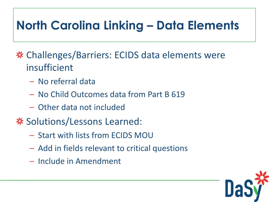 north carolina linking data elements