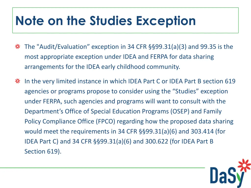 note on the studies exception