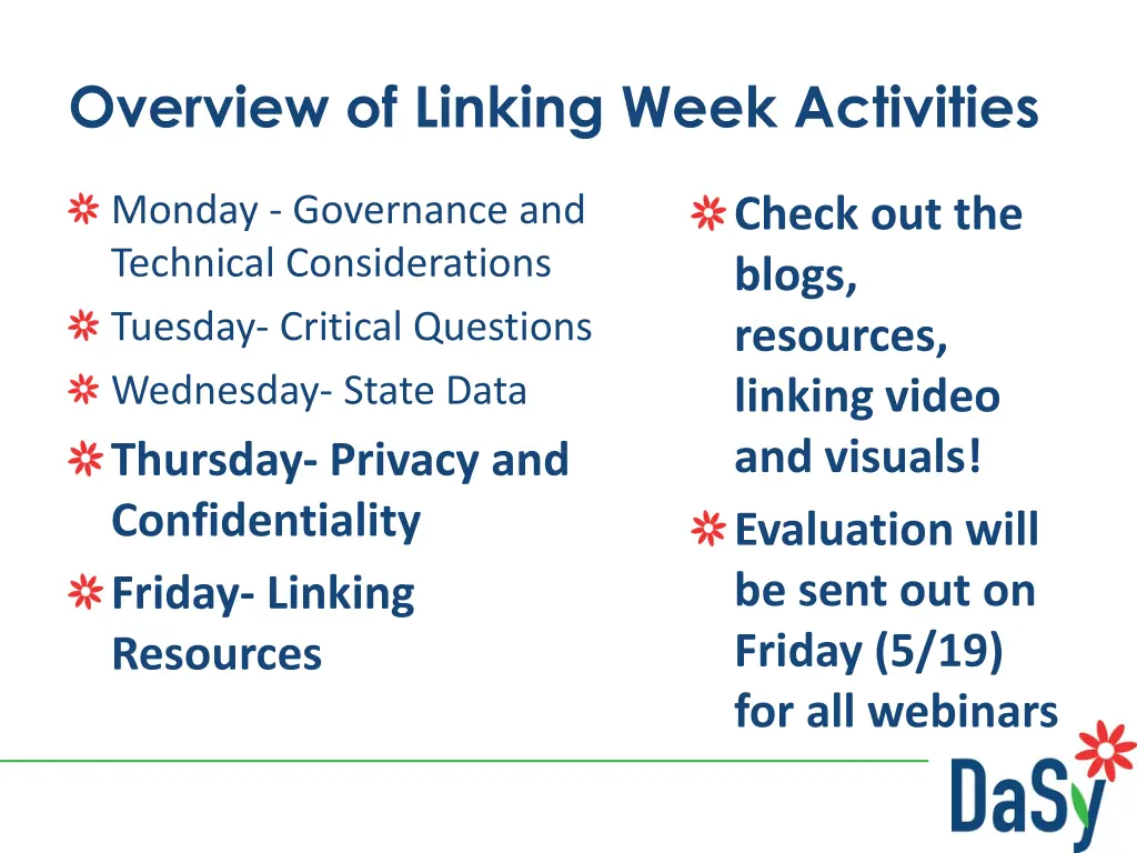 overview of linking week activities