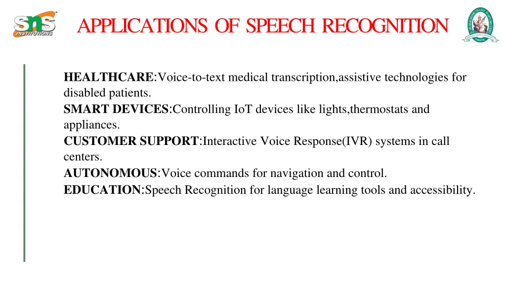 applications of speech recognition