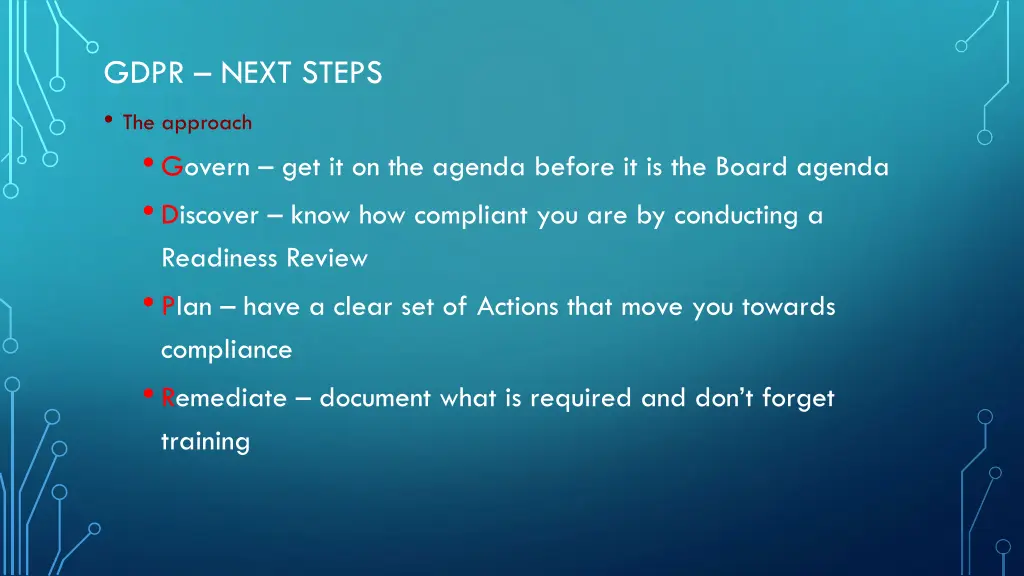 gdpr next steps the approach govern