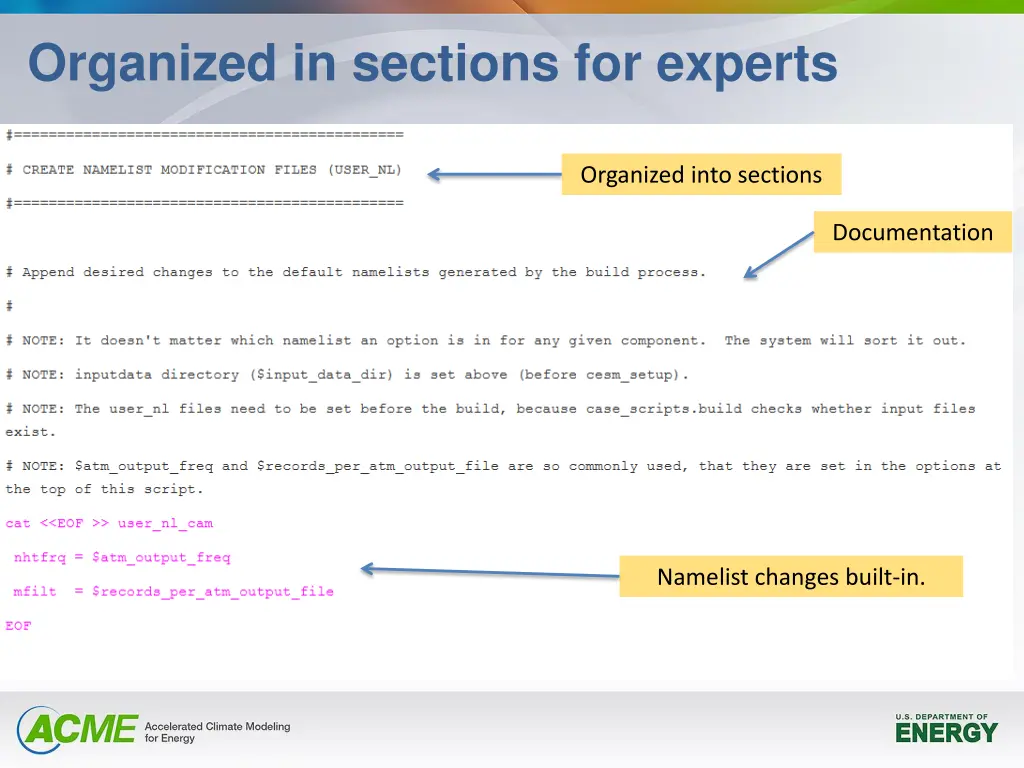 organized in sections for experts