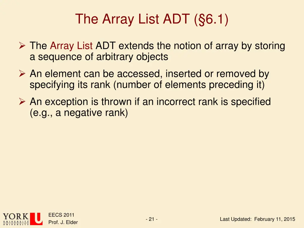 the array list adt 6 1