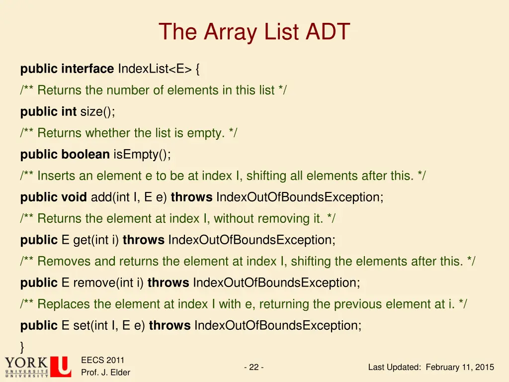 the array list adt