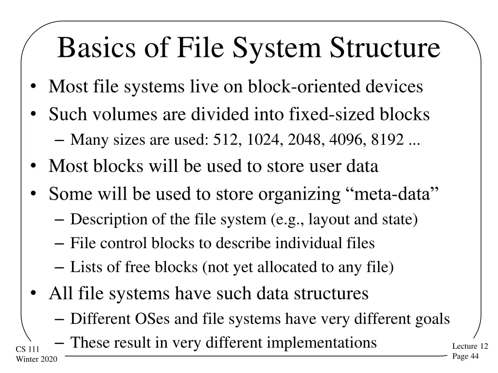 basics of file system structure