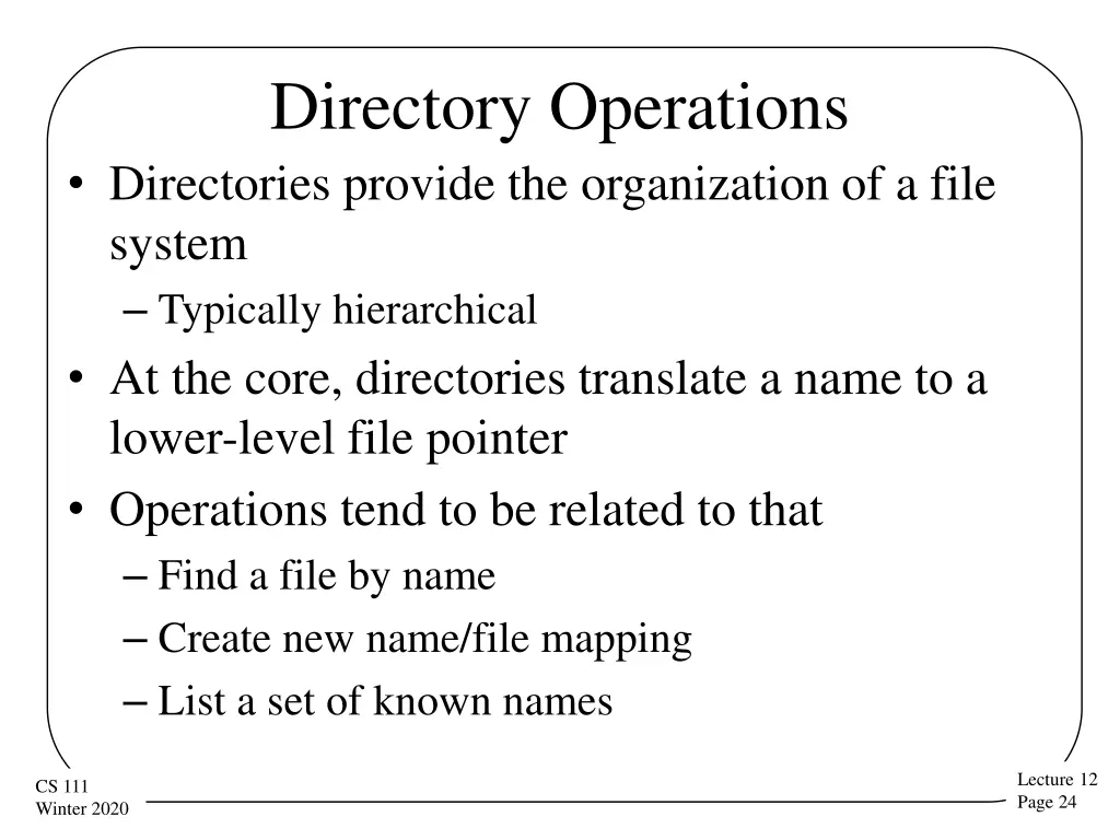 directory operations directories provide