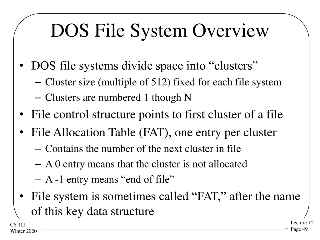 dos file system overview