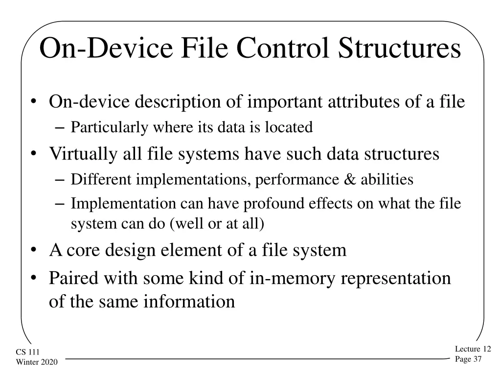 on device file control structures
