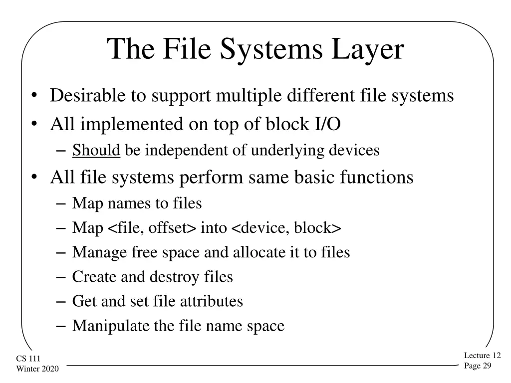 the file systems layer