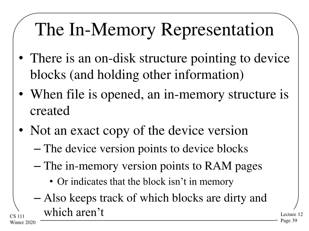 the in memory representation