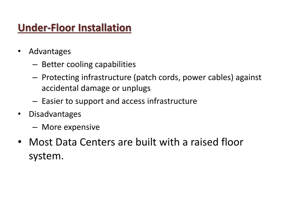 under floor installation