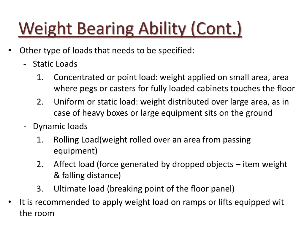 weight bearing ability cont