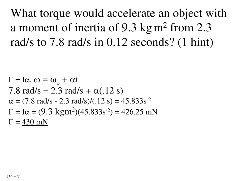 what torque would accelerate an object with