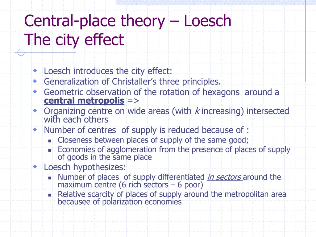 central place theory loesch the city effect