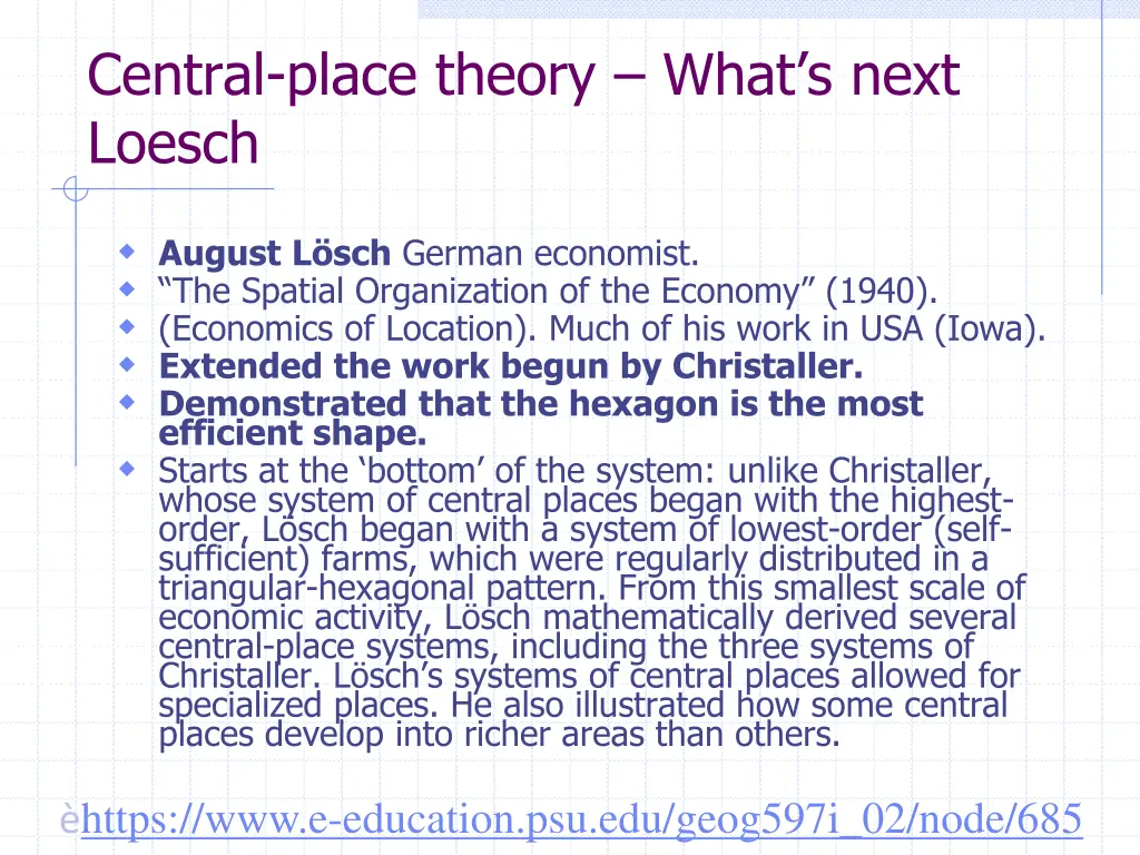 central place theory what s next loesch