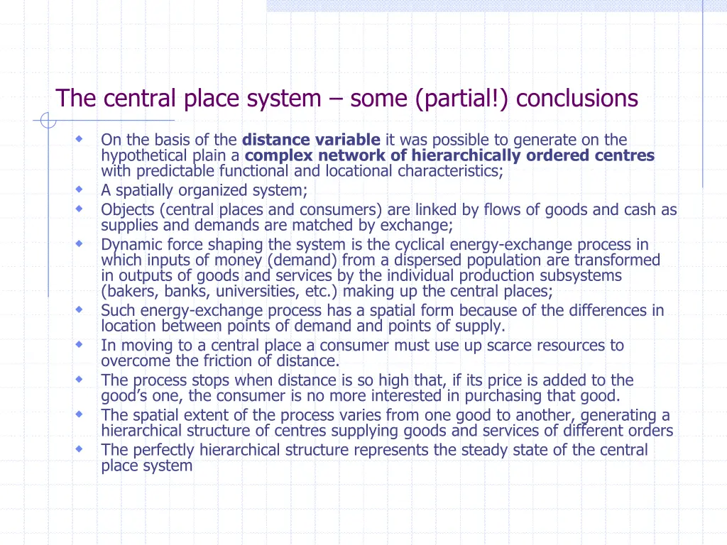 the central place system some partial conclusions