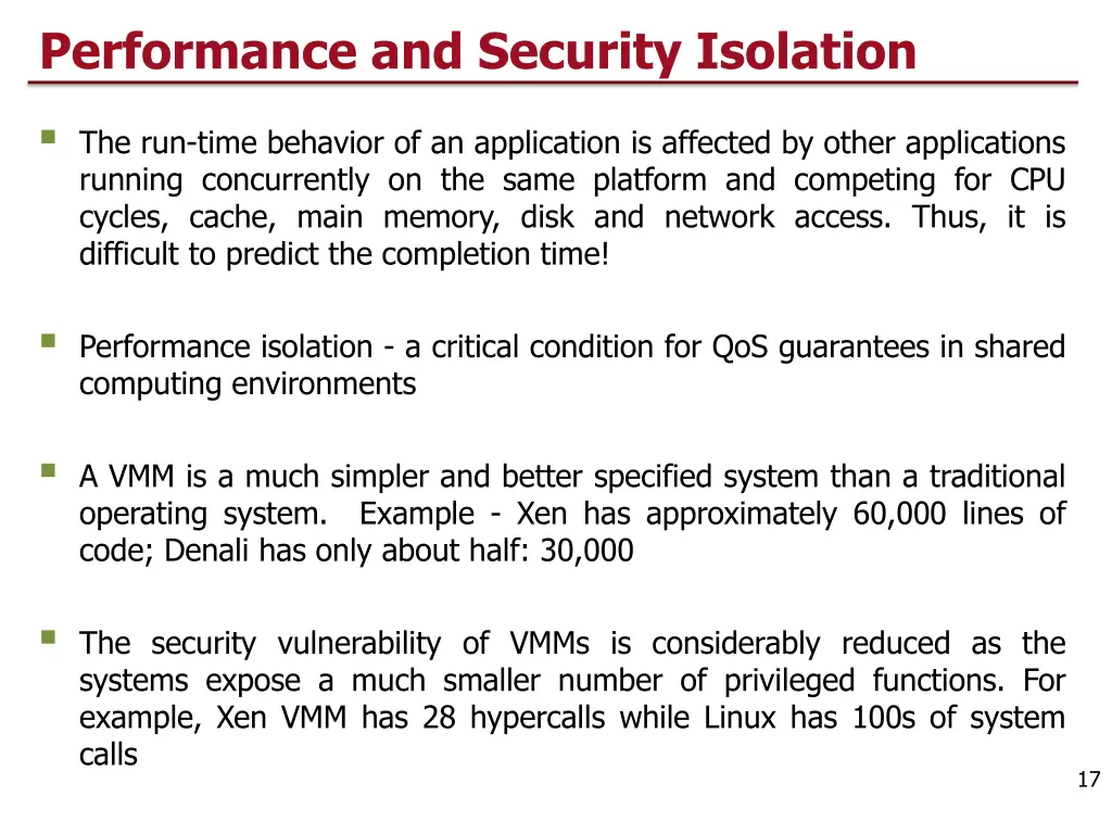 performance and security isolation