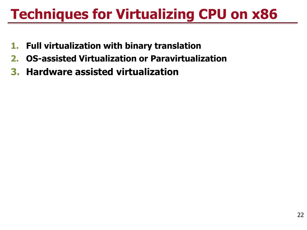 techniques for virtualizing cpu on x86