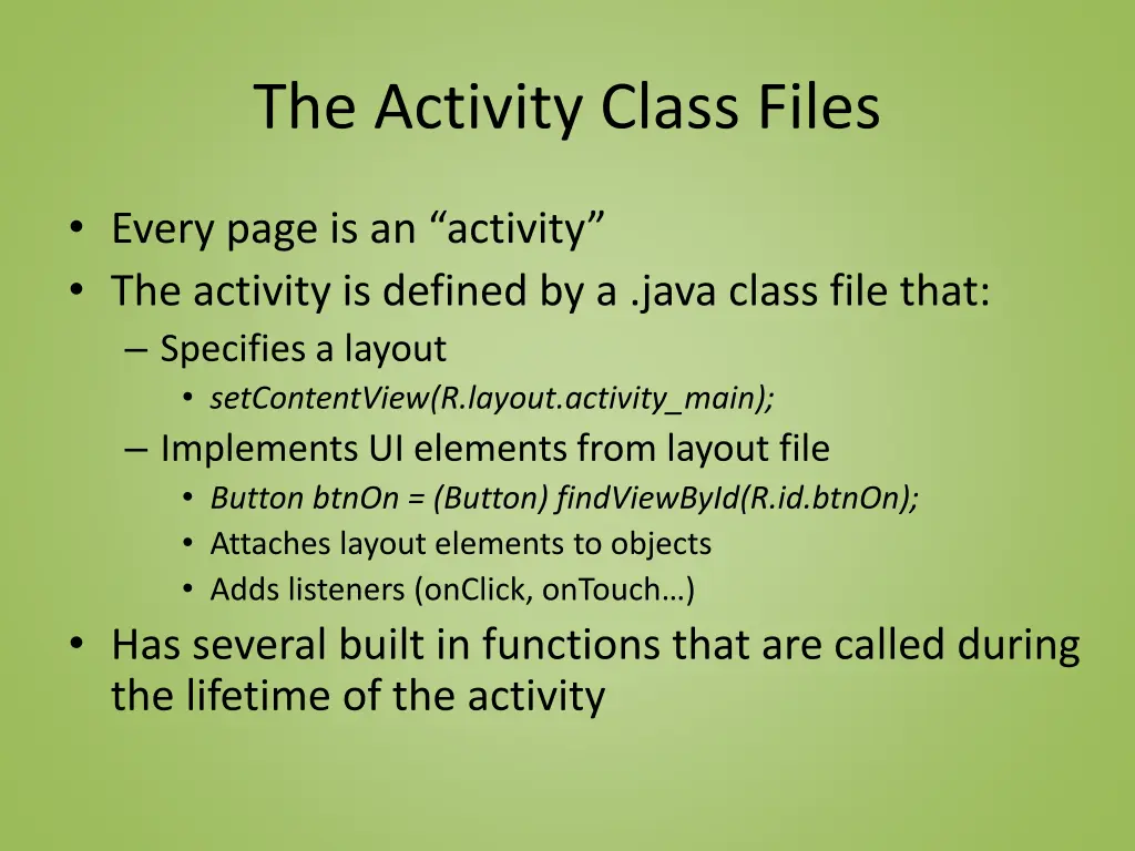 the activity class files