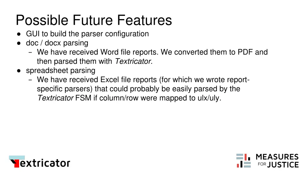 possible future features gui to build the parser