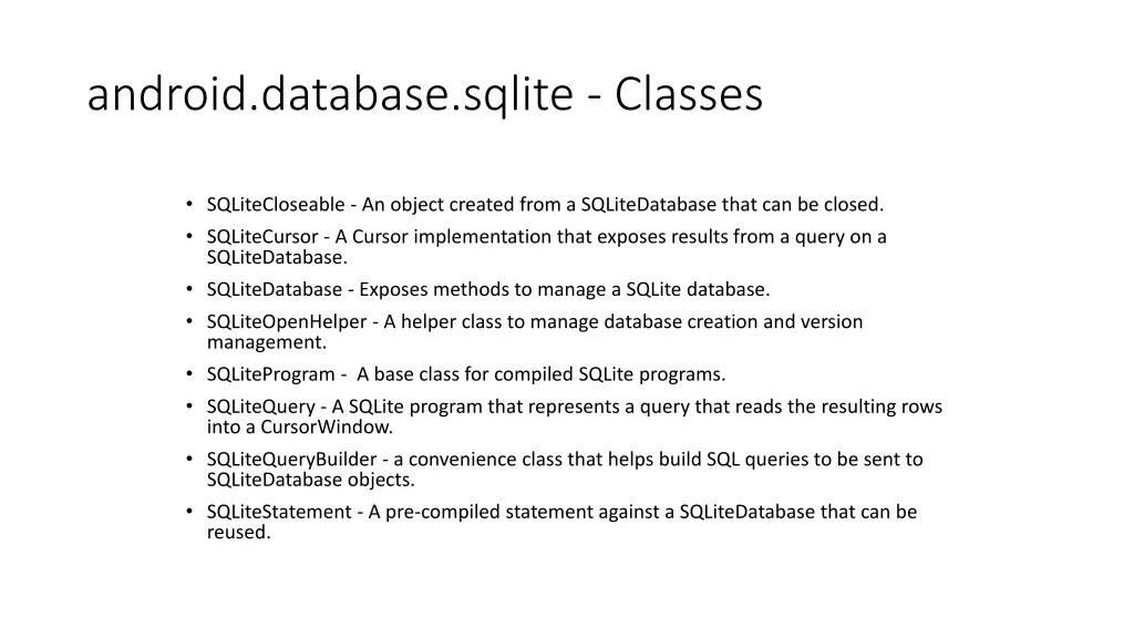 android database sqlite classes