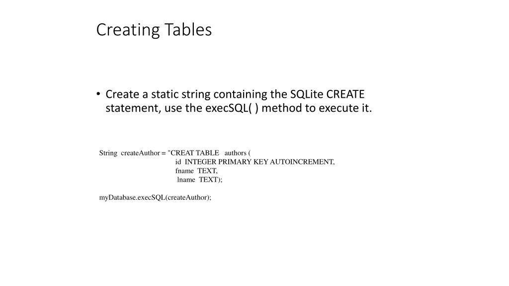creating tables