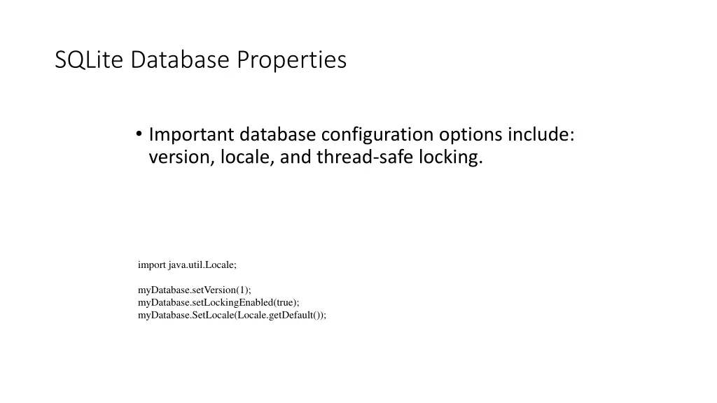 sqlite database properties