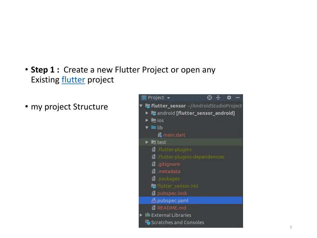 step 1 create a new flutter project or open