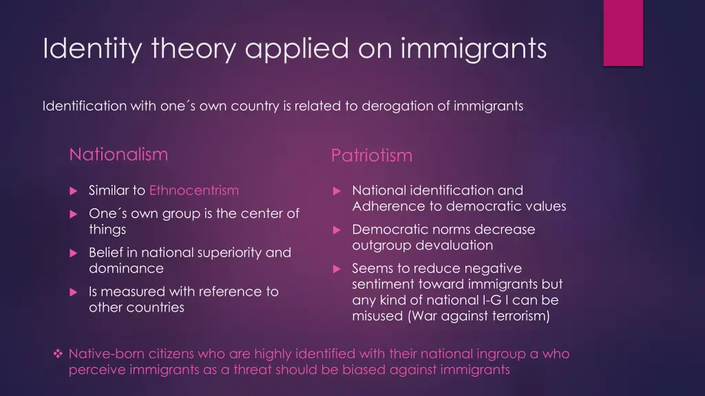 identity theory applied on immigrants