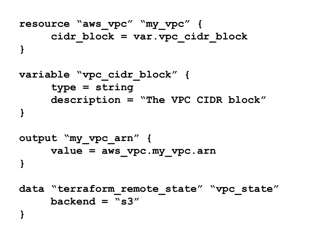 resource aws vpc my vpc cidr block var vpc cidr
