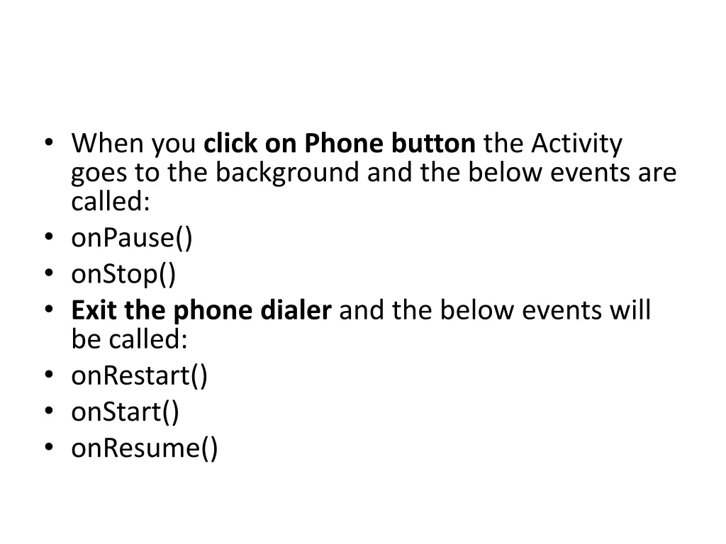 when you click on phone button the activity goes