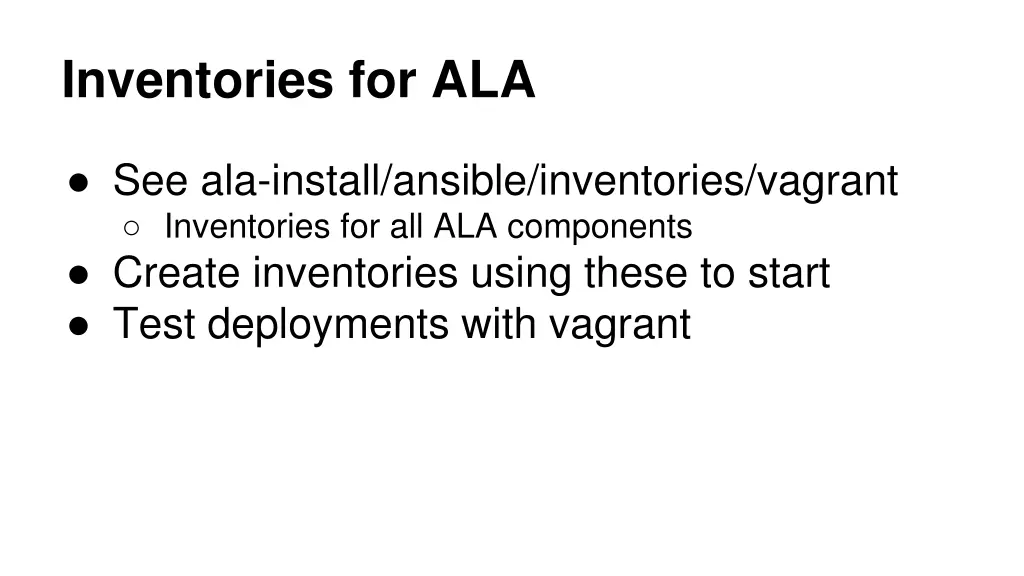 inventories for ala