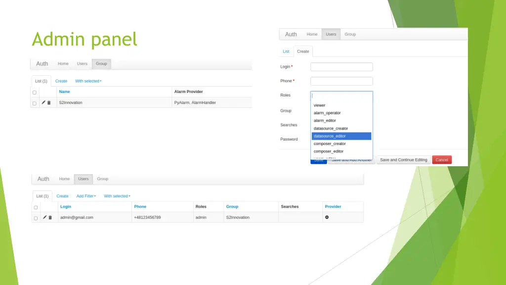 admin panel