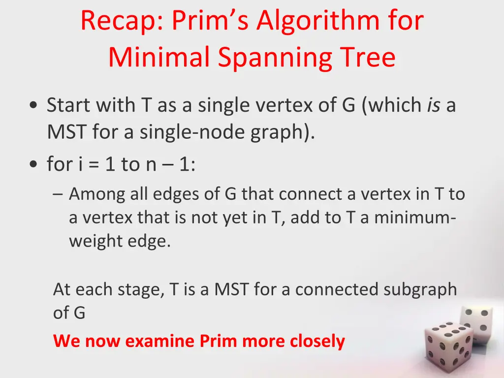 recap prim s algorithm for minimal spanning tree