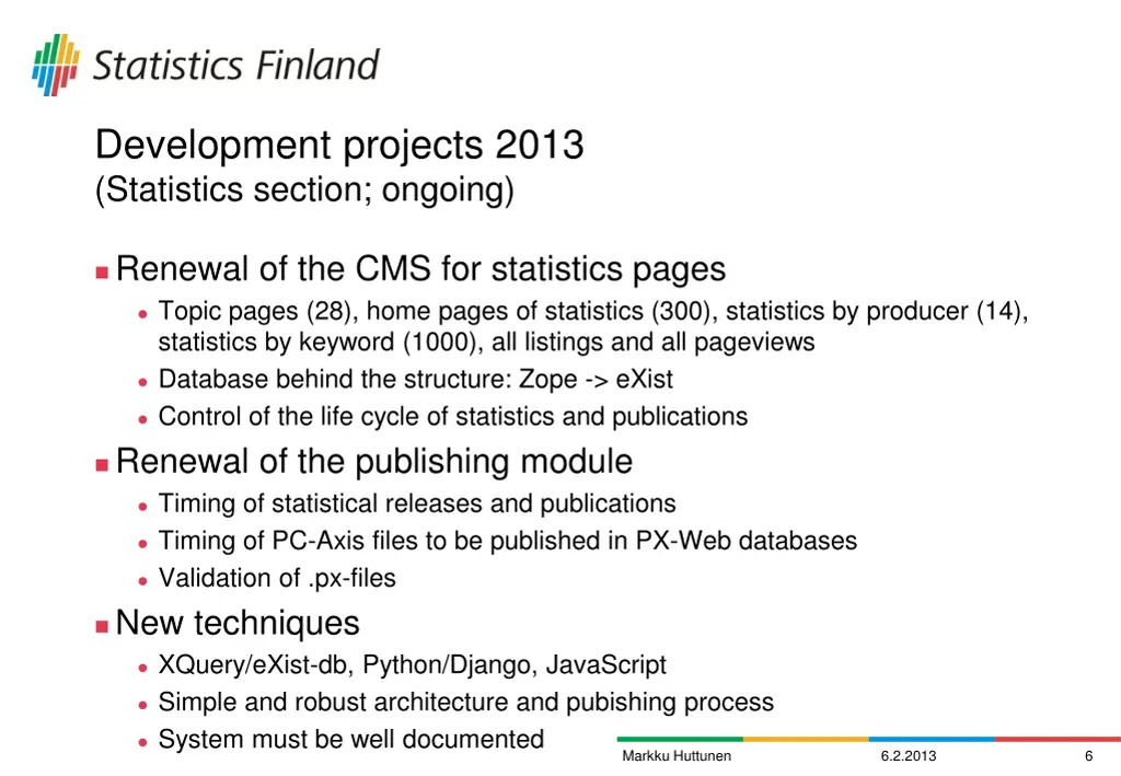development projects 2013 statistics section