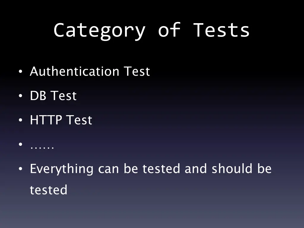 category of tests