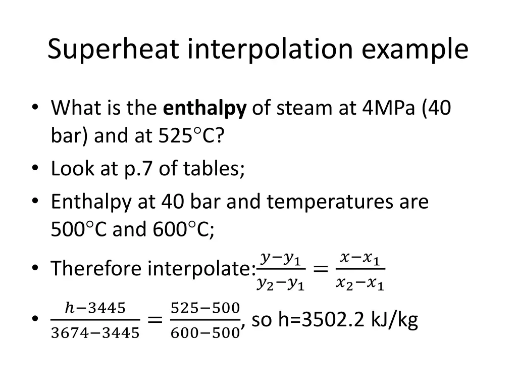 superheat interpolation example