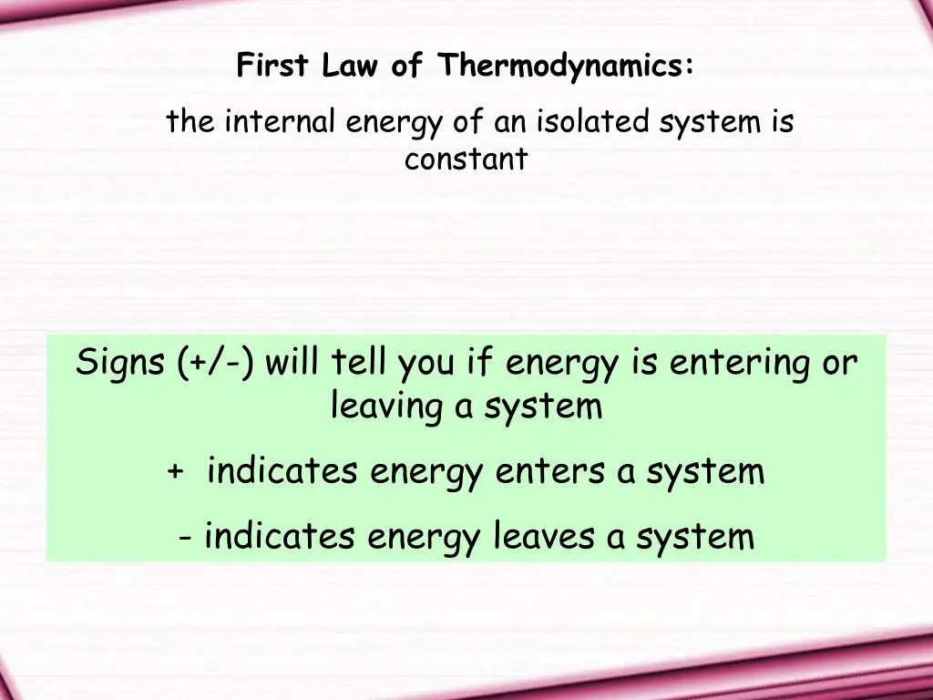 first law of thermodynamics the internal energy