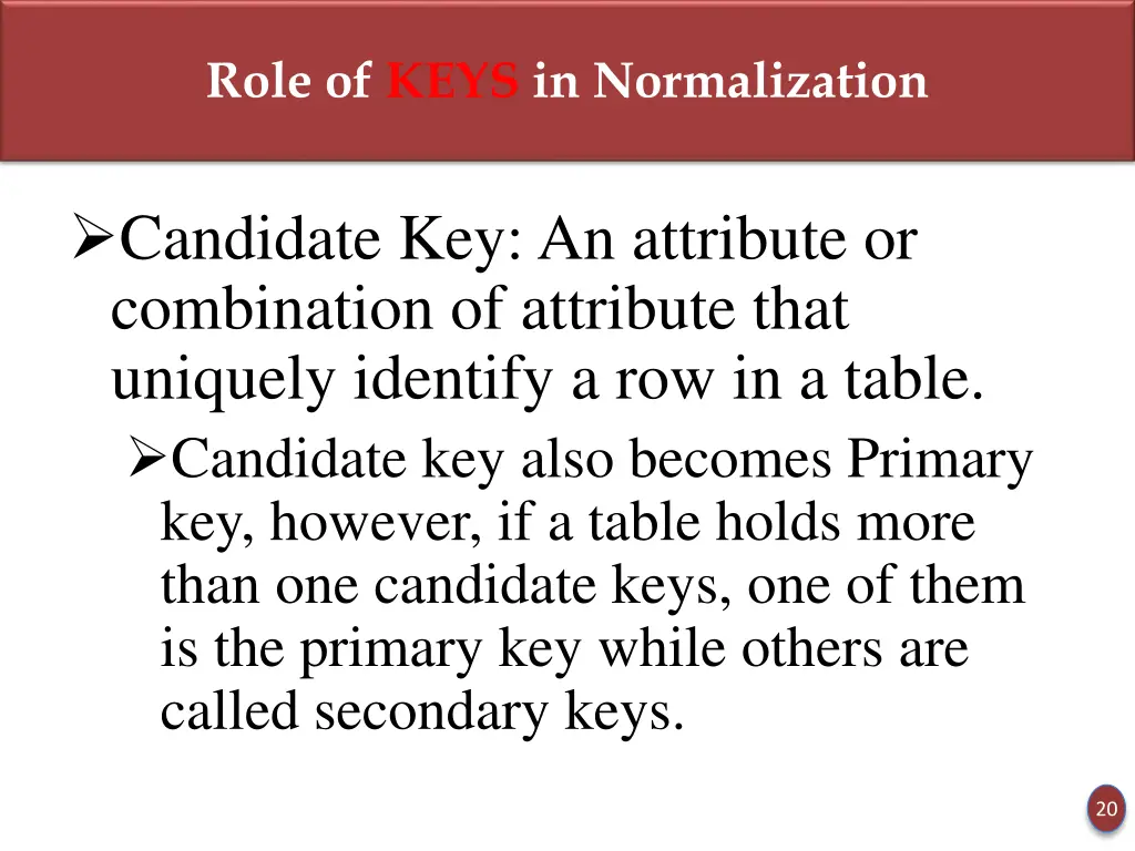 role of keys in normalization