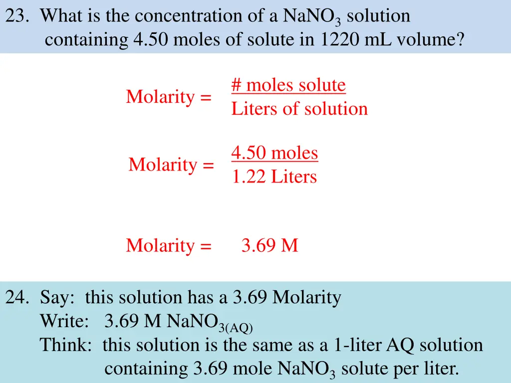23 what is the concentration of a nano 3 solution 2