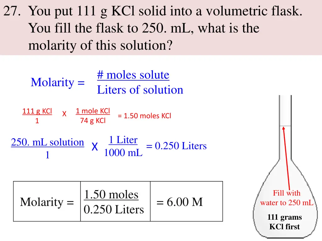 27 you put 111 g kcl solid into a volumetric 2