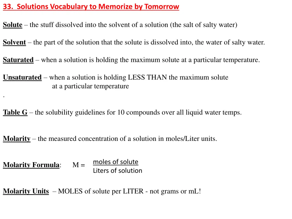 33 solutions vocabulary to memorize by tomorrow