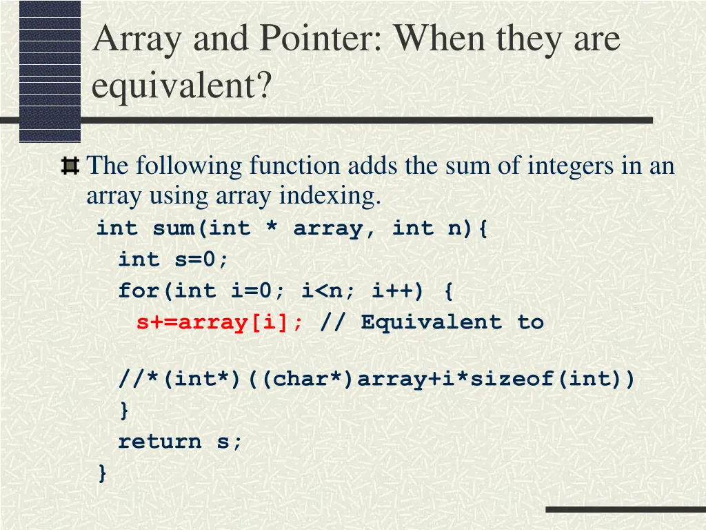 array and pointer when they are equivalent