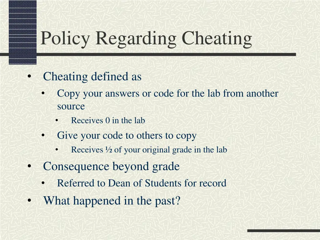 policy regarding cheating