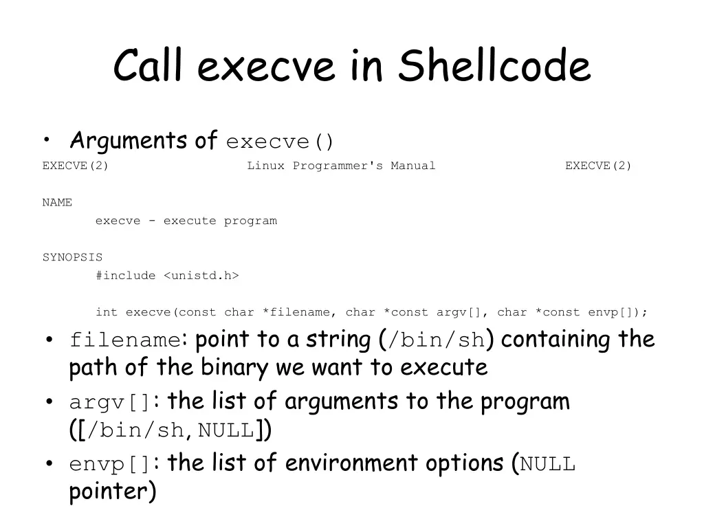 call execve in shellcode