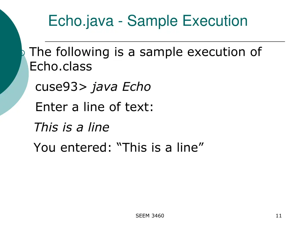 echo java sample execution