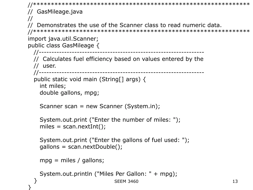 gasmileage java demonstrates
