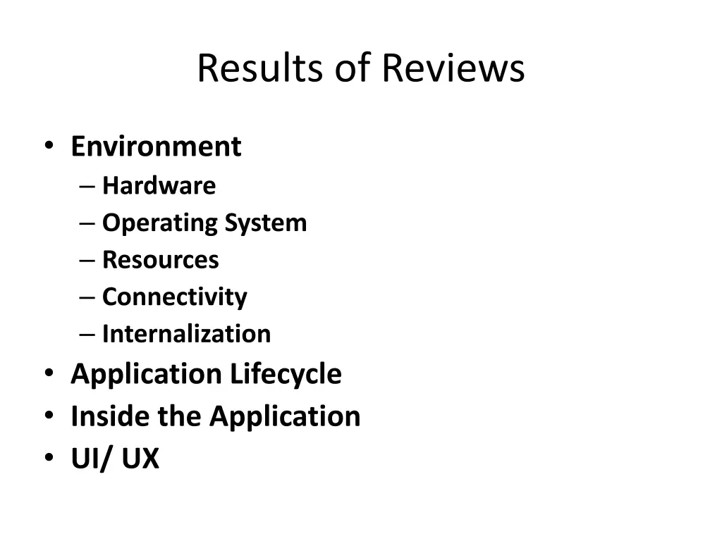 results of reviews
