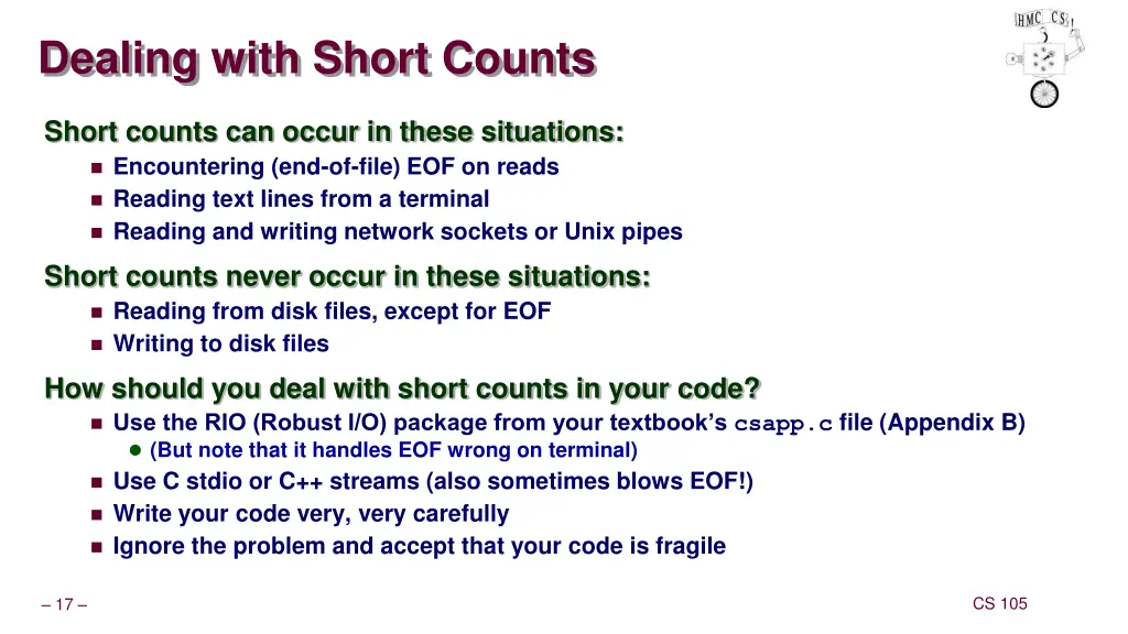dealing with short counts