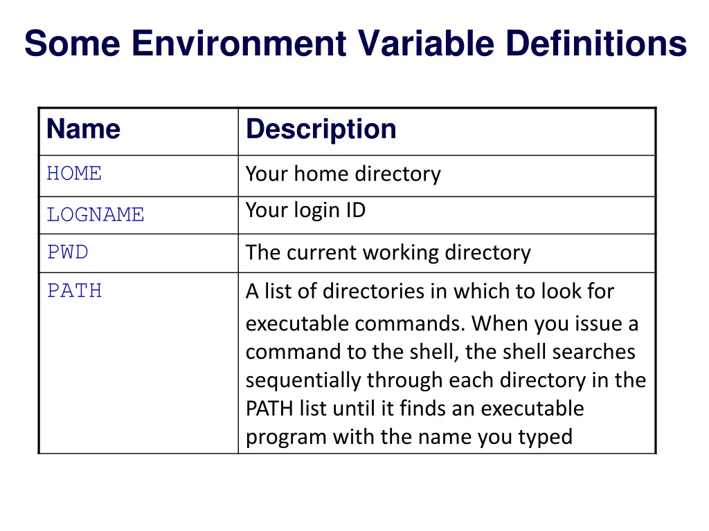 some environment variable definitions